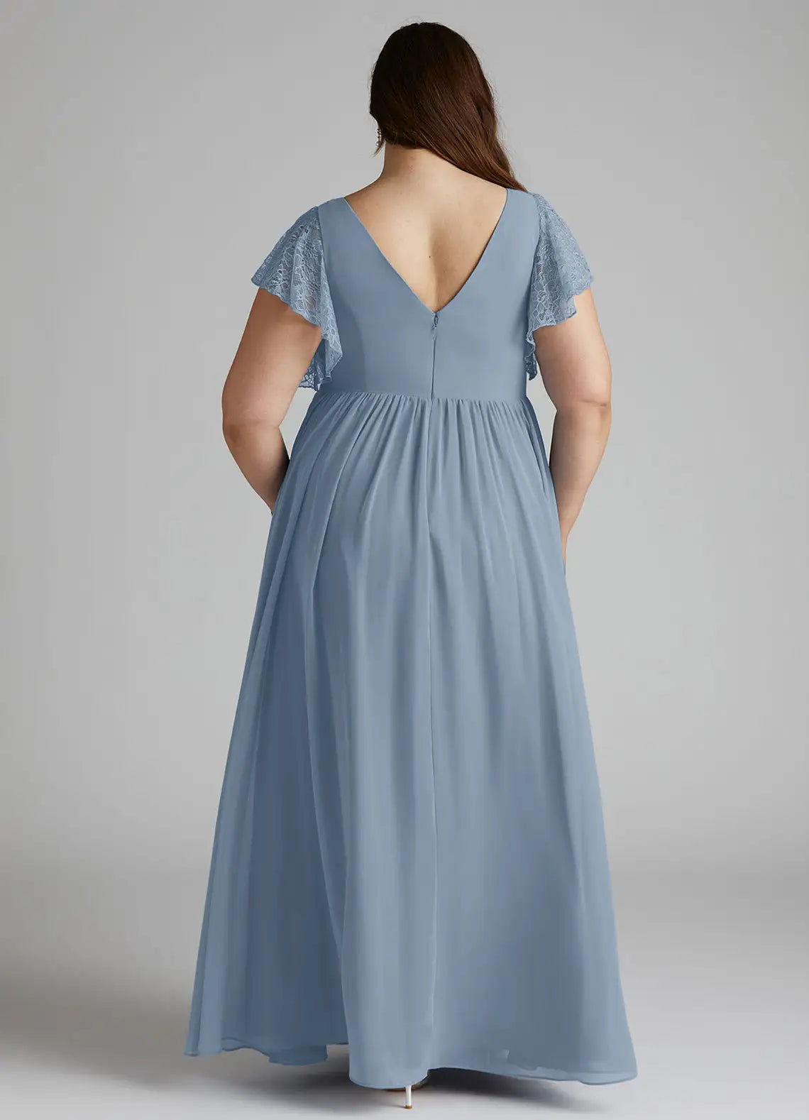 V-Neck Lace High Slit Floor-Length Wedding Dress - Yihuiw by Yihuiw