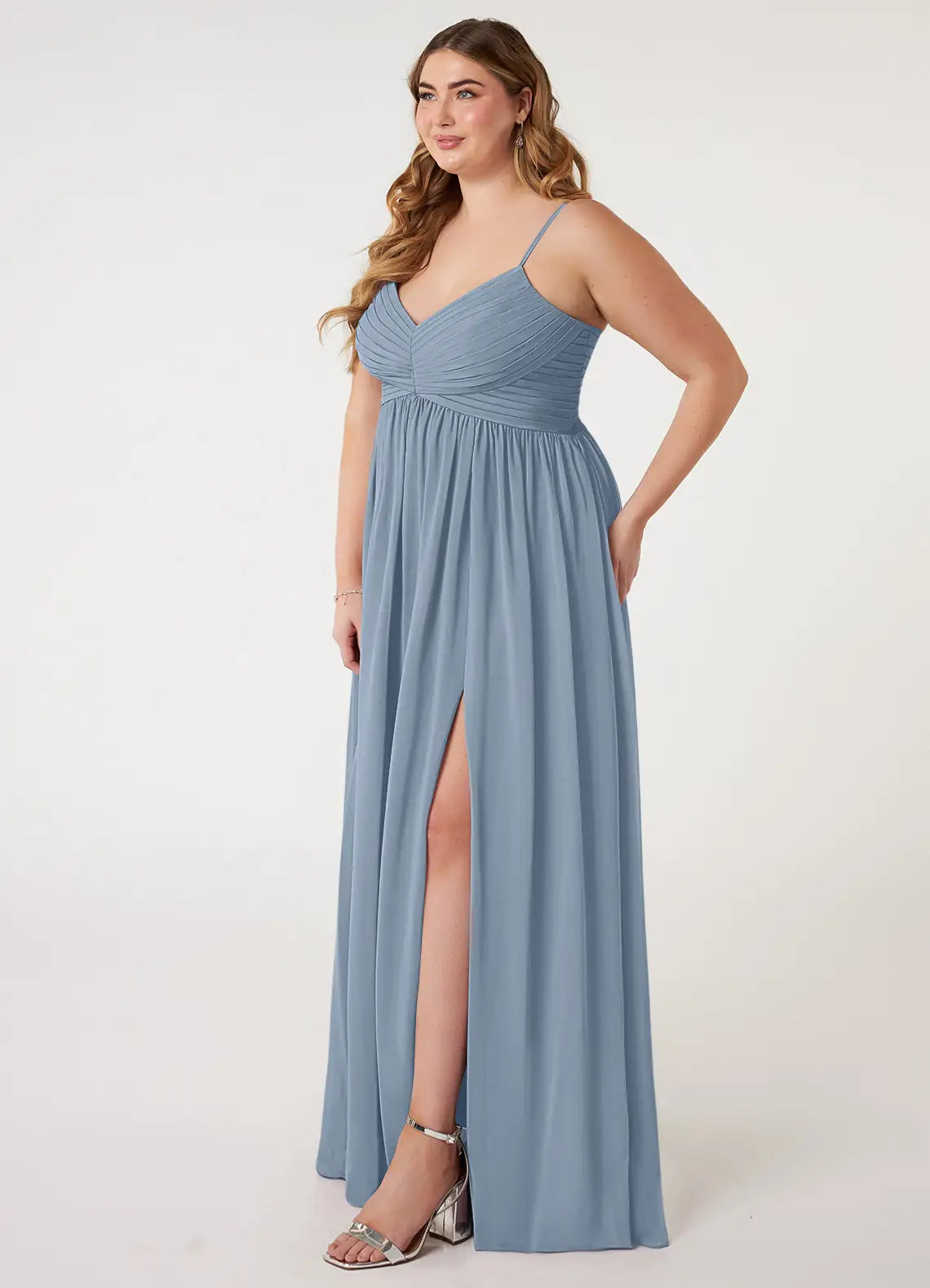 V-Neck High Slit Floor-Length Wedding Dress - Yihuiw by Yihuiw