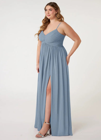 V-Neck High Slit Floor-Length Wedding Dress - Yihuiw by Yihuiw