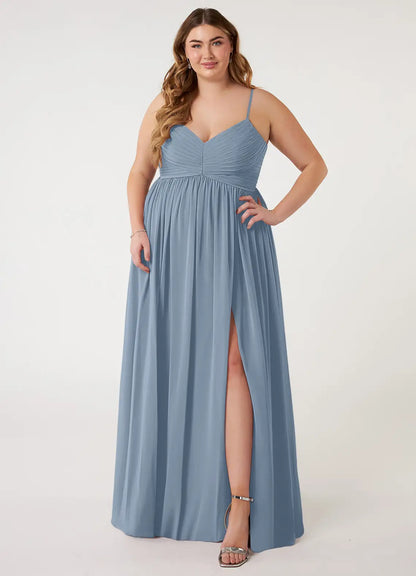 V-Neck High Slit Floor-Length Wedding Dress - Yihuiw by Yihuiw