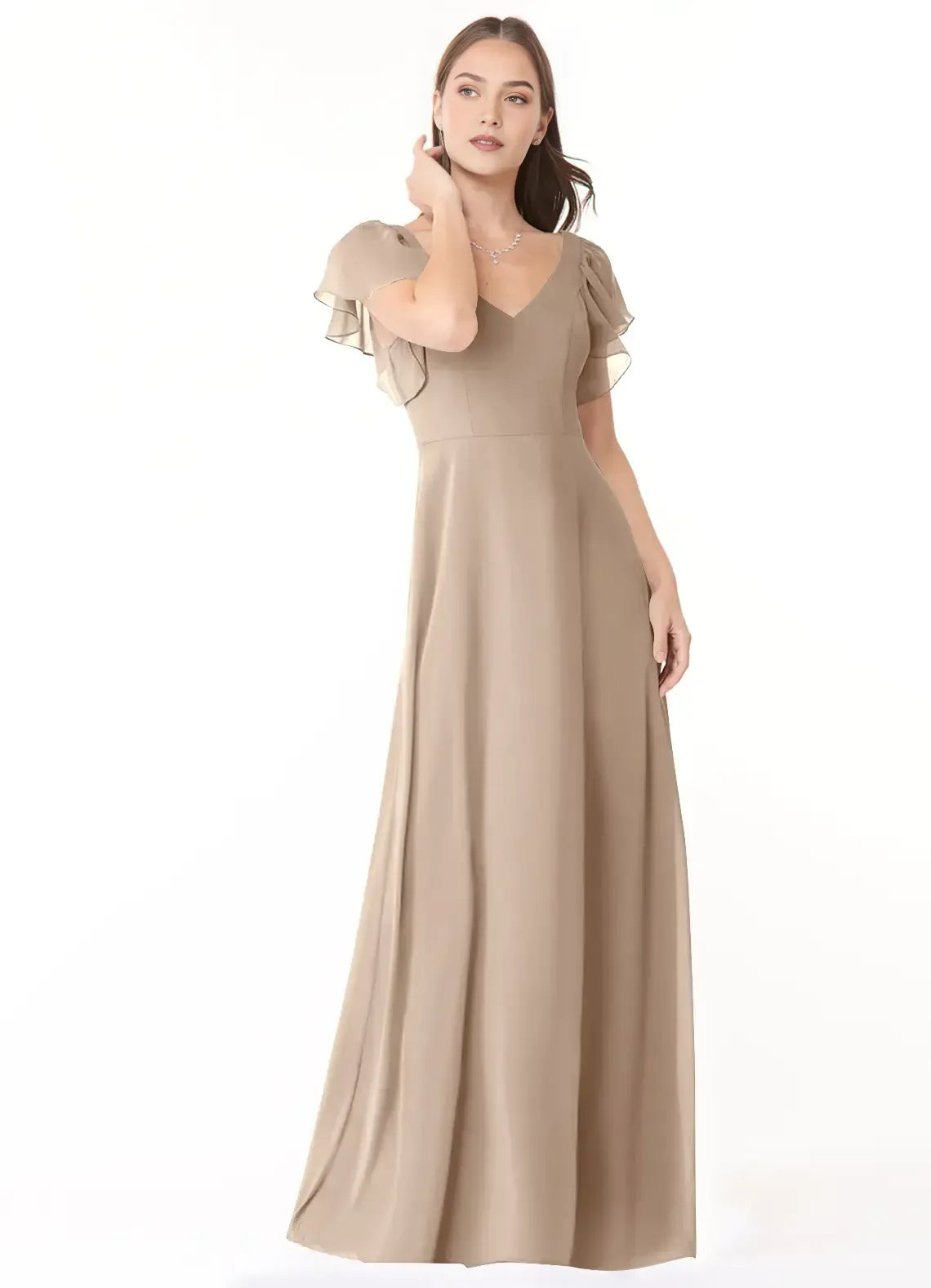 A-Line V-Neck Satin Short Sleeve Open Back Ruffled Mini Wedding Dress - Yihuiw by Yihuiw