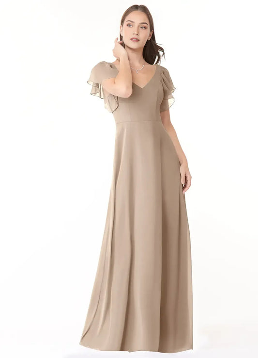 A-Line V-Neck Satin Short Sleeve Open Back Ruffled Mini Wedding Dress - Yihuiw by Yihuiw