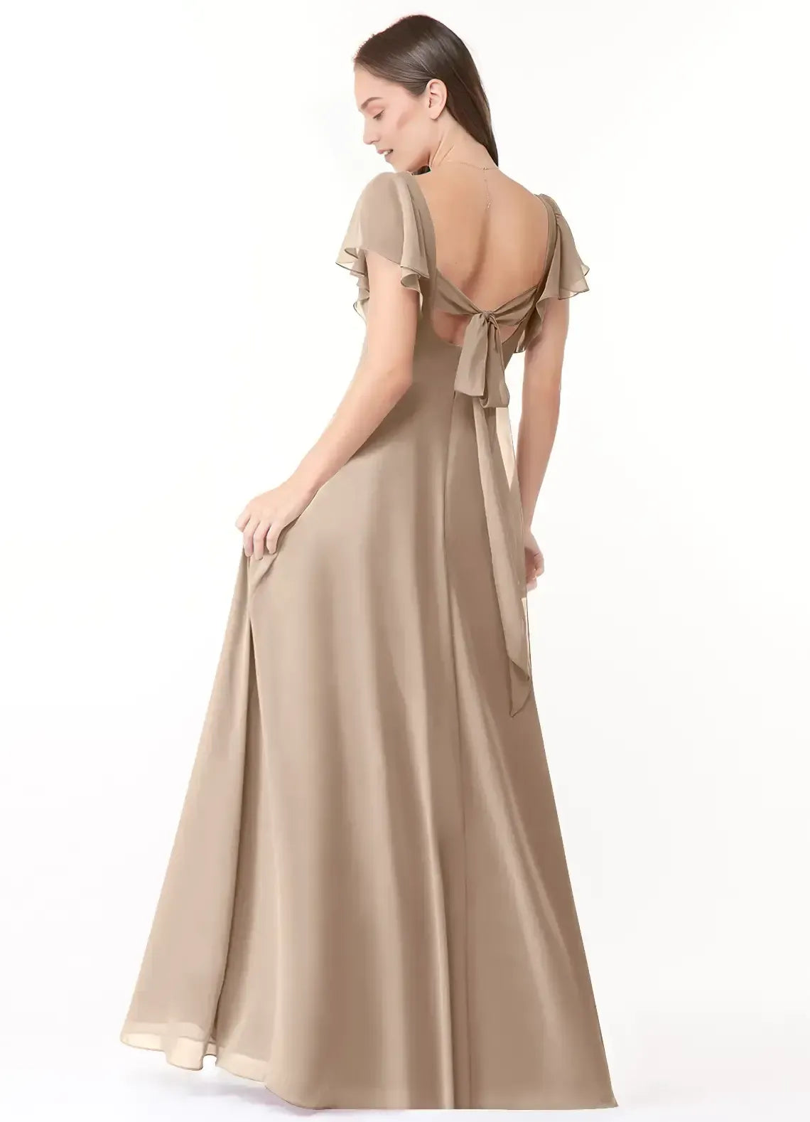 A-Line V-Neck Satin Short Sleeve Open Back Ruffled Mini Wedding Dress - Yihuiw by Yihuiw
