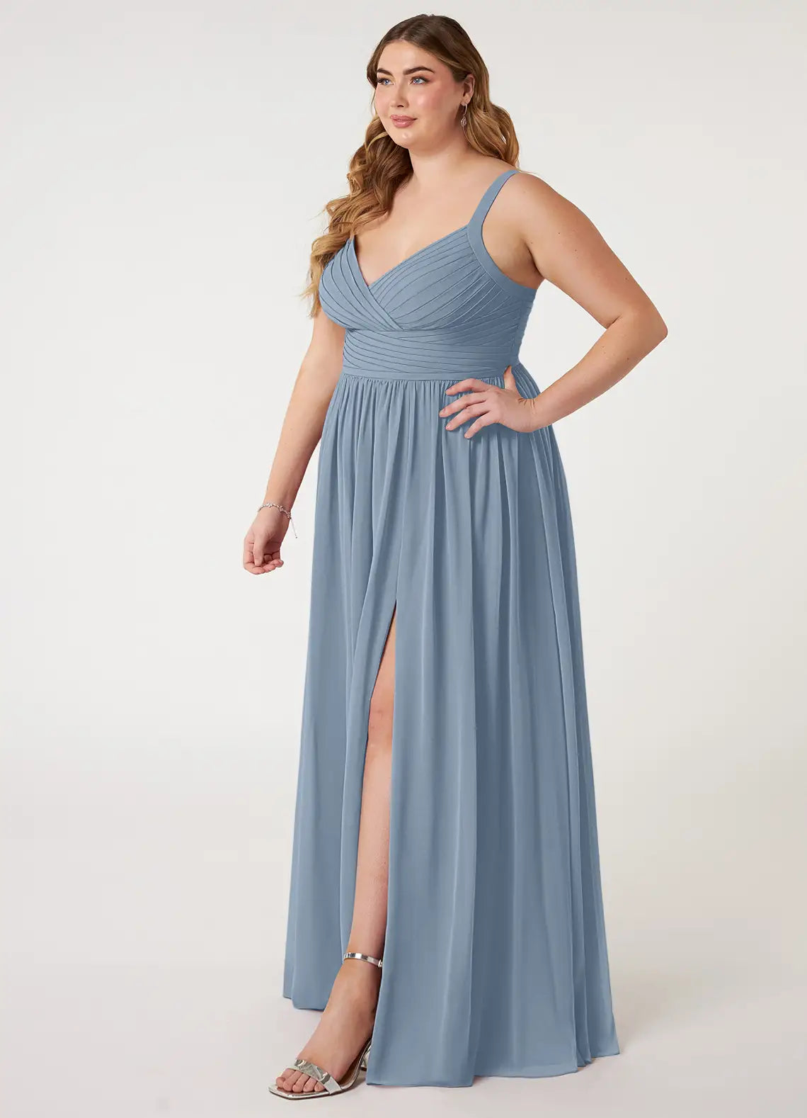 V-Neck High Slit Floor-Length Wedding Dress - Yihuiw by Yihuiw