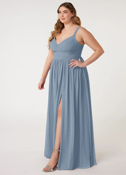 V-Neck High Slit Floor-Length Wedding Dress - Yihuiw by Yihuiw