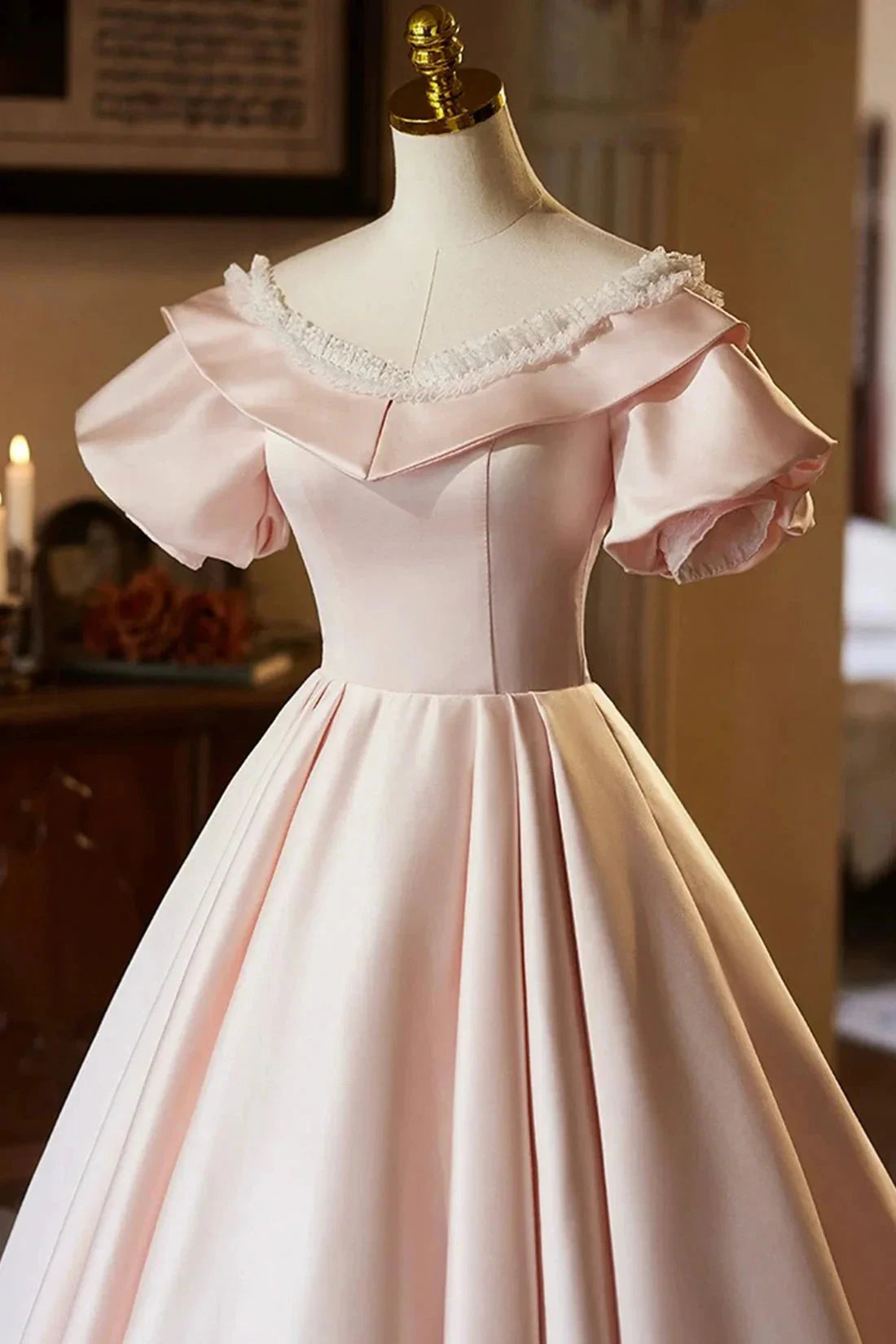 V-Neck Satin A-Line Prom Dress Beautiful Short Sleeve Evening Party Dress simple gentle atmospheric and unique desi Bring summer by YiHuiw