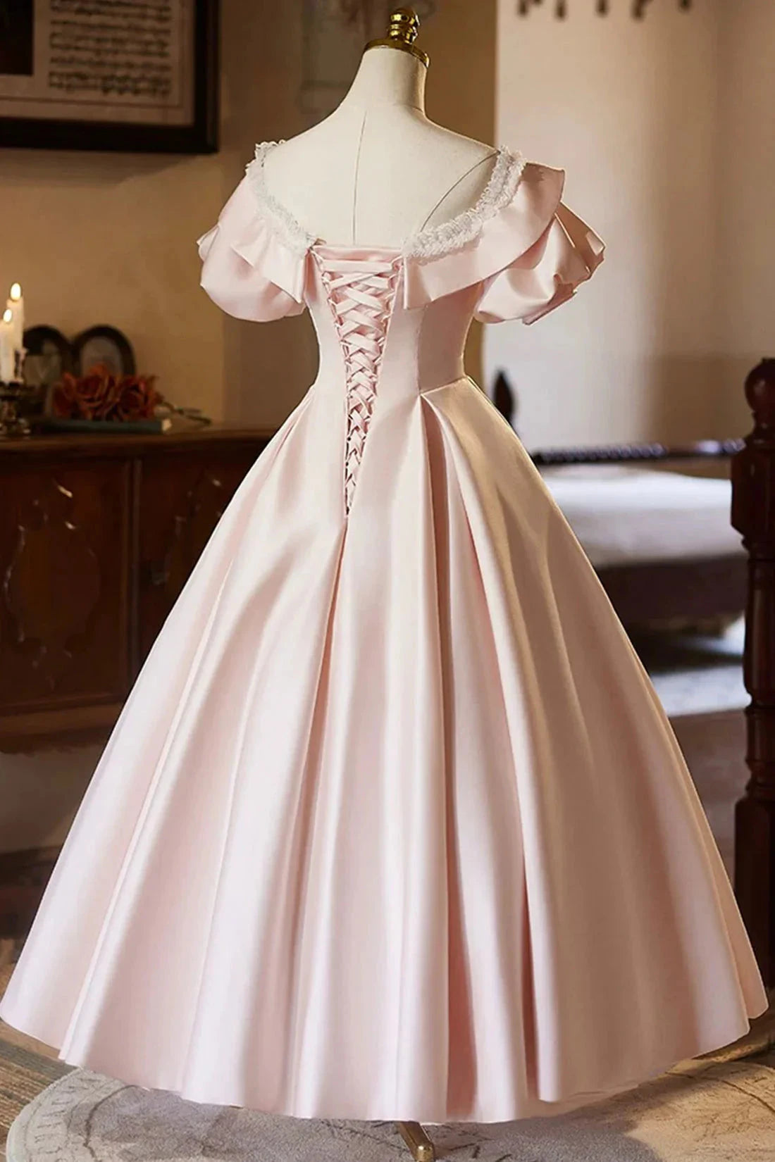 V-Neck Satin A-Line Prom Dress Beautiful Short Sleeve Evening Party Dress simple gentle atmospheric and unique desi Bring summer by YiHuiw