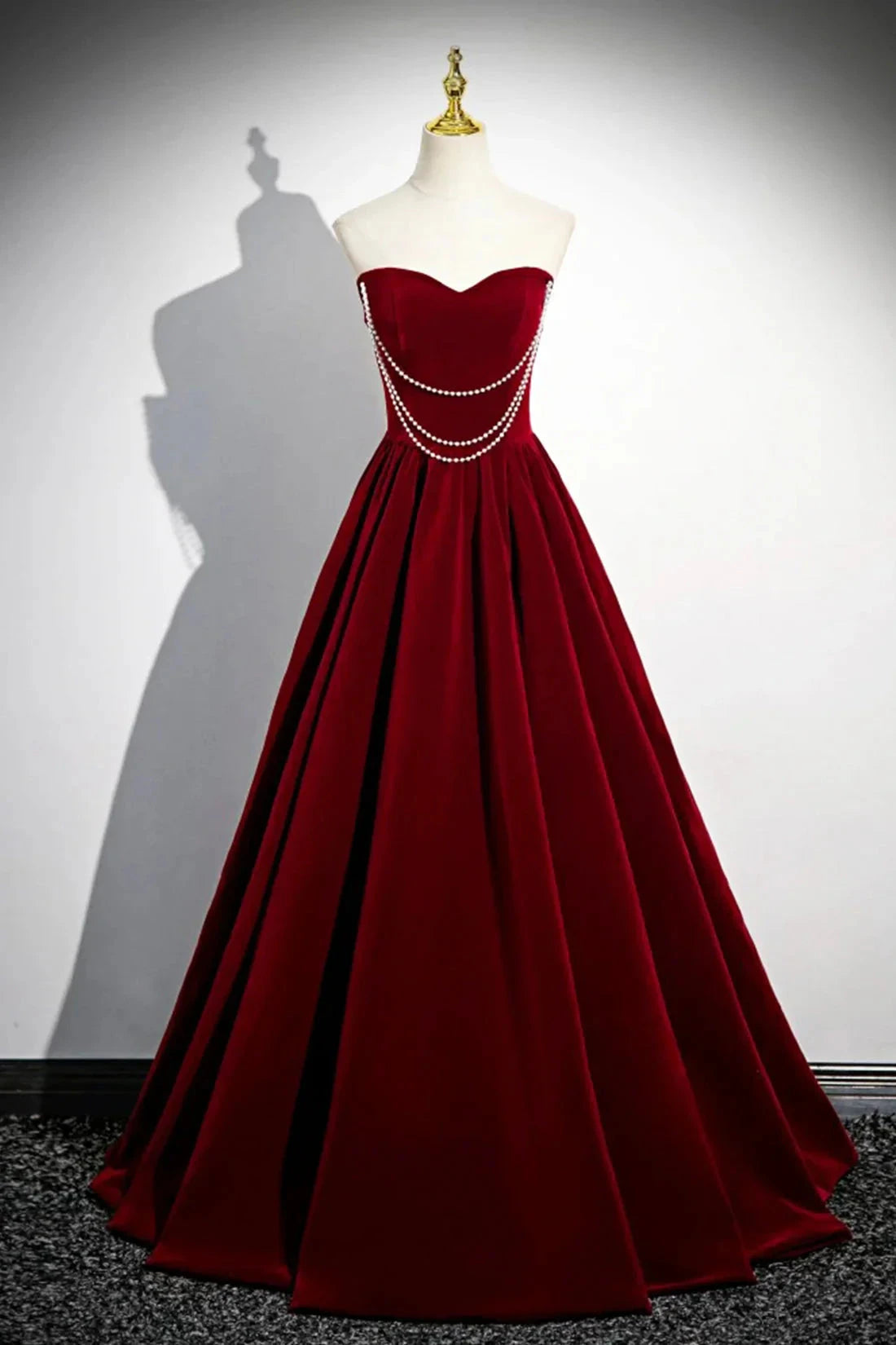 Velvet Floor Length Prom Dress Burgundy Off the Shoulder Evening Party Dress simple gentle atmospheric and unique desi Bring summer by YiHuiw