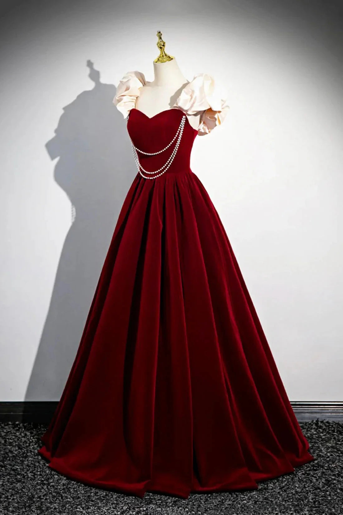 Velvet Floor Length Prom Dress Burgundy Off the Shoulder Evening Party Dress simple gentle atmospheric and unique desi Bring summer by YiHuiw