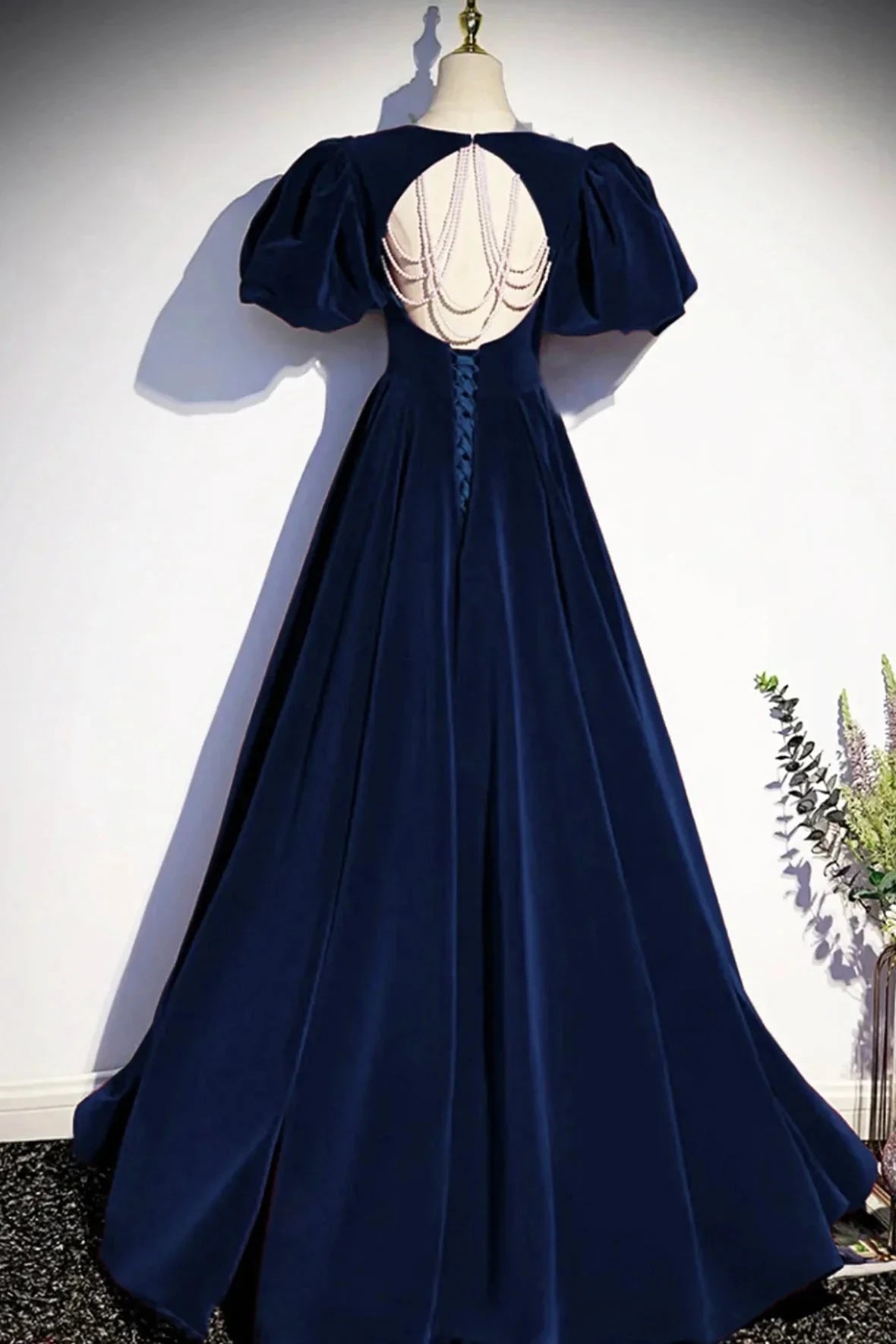 Velvet Floor Length Prom Dress Elegant Short Sleeve Evening Party Dress simple gentle atmospheric and unique desi Brin by YiHuiw