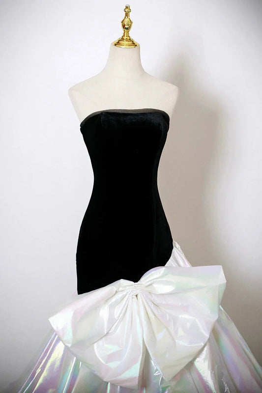 Velvet and White Colorful Satin Long Mermaid Strapless Prom Dress simple gentle atmospheric and unique desi Brin by YiHuiw