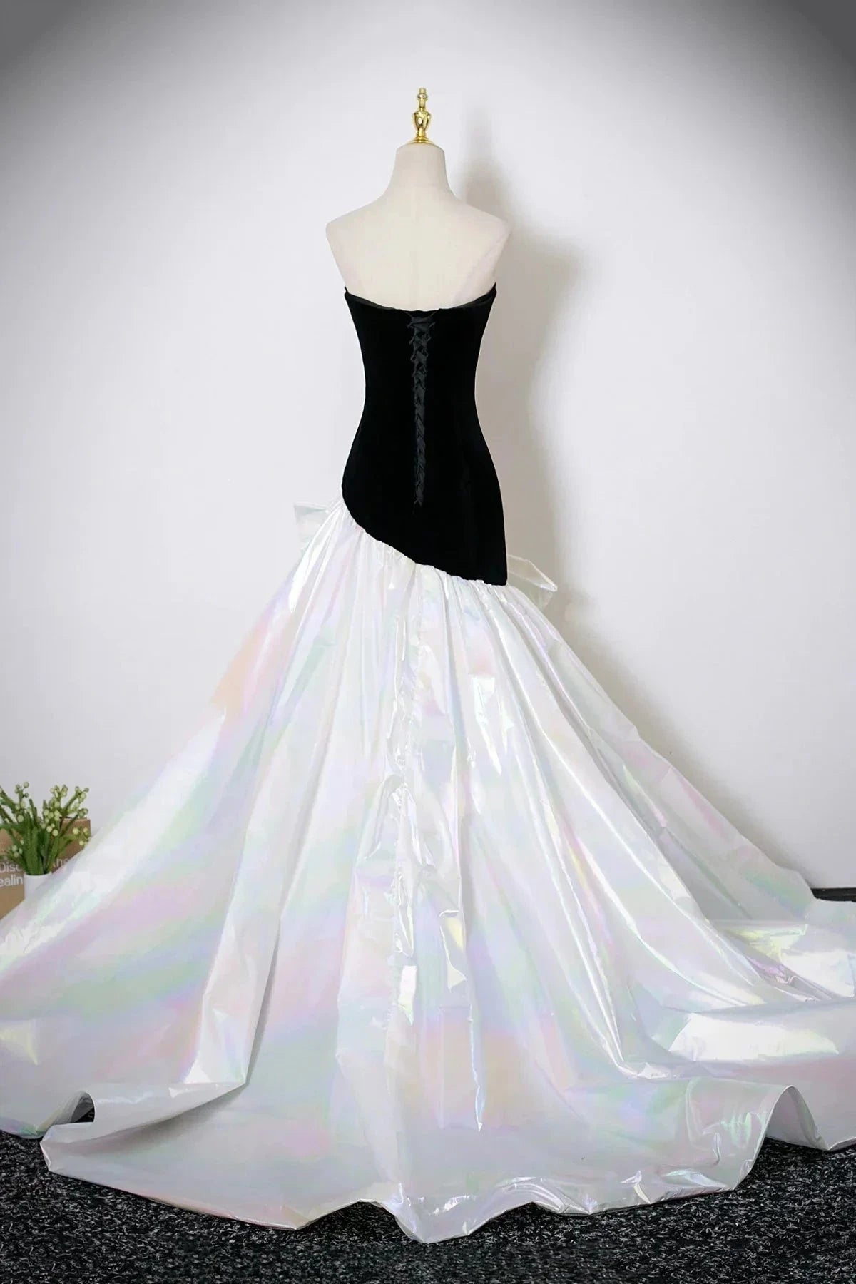 Velvet and White Colorful Satin Long Mermaid Strapless Prom Dress simple gentle atmospheric and unique desi Brin by YiHuiw