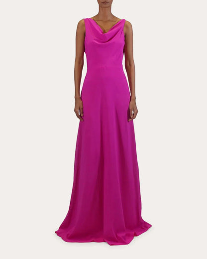 Vibrant A-Line Cowl Neck Sleeveless Open Back Floor Length For Ladies Prom Dress by YiHuiw
