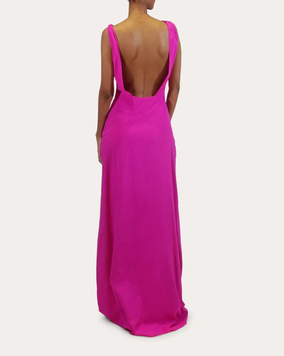Vibrant A-Line Cowl Neck Sleeveless Open Back Floor Length For Ladies Prom Dress by YiHuiw
