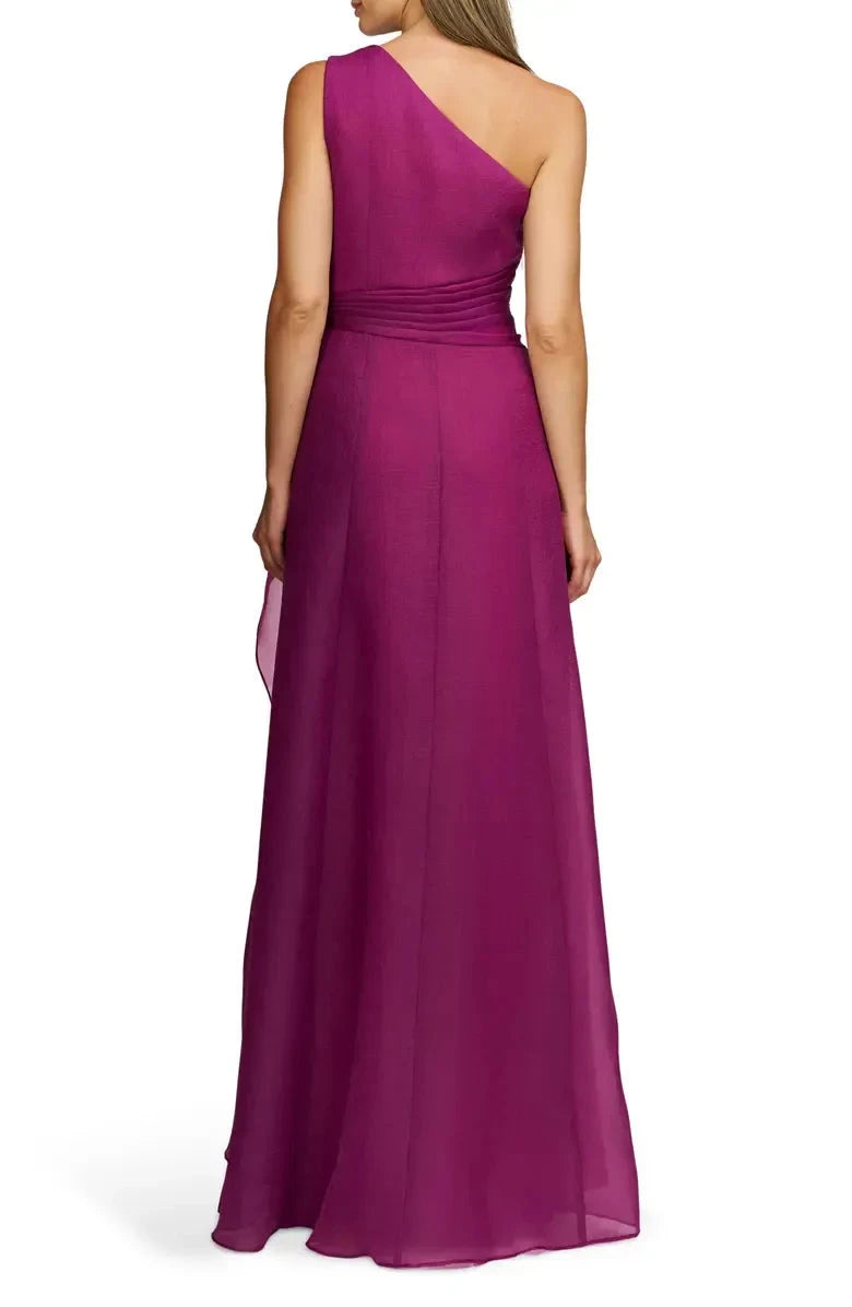 Vibrant A Line One Shoulder Sleeveless Ruched Back Maxi Hot Sale Evening Dress by YiHuiw