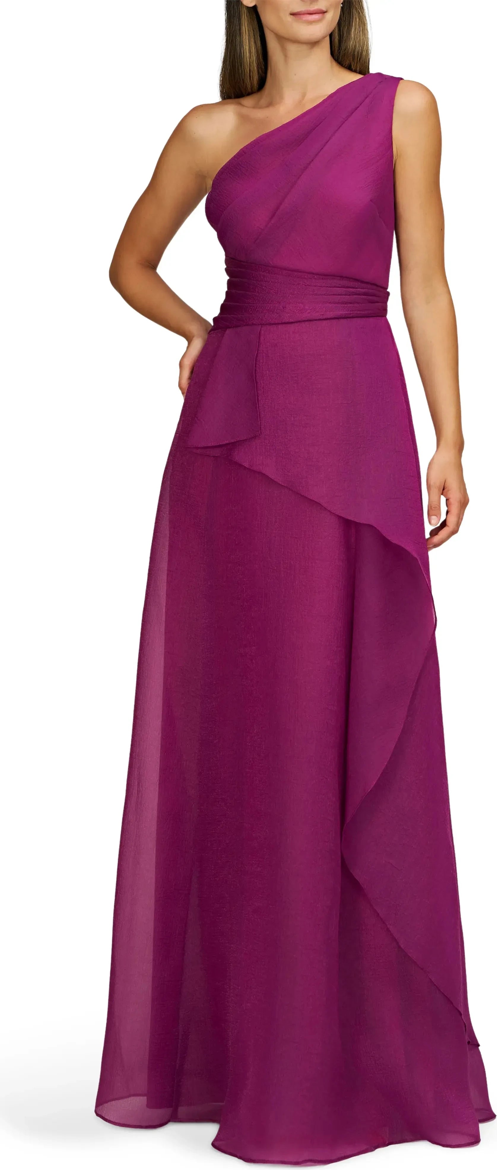 Vibrant A Line One Shoulder Sleeveless Ruched Back Maxi Hot Sale Evening Dress by YiHuiw