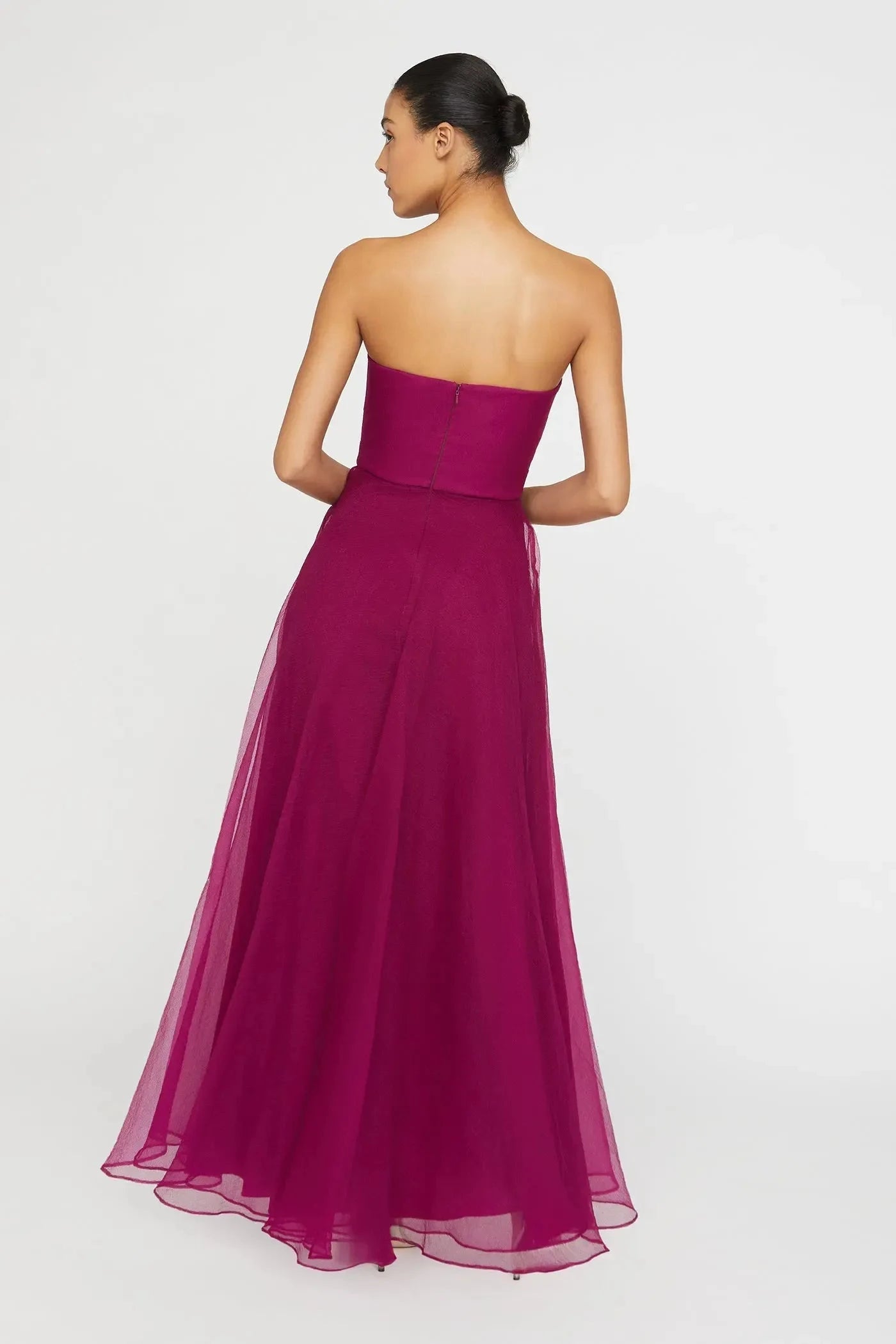 Vibrant A Line Strapless Ruffled Accent Zip Back Maxi For Sale Evening Dress by YiHuiw