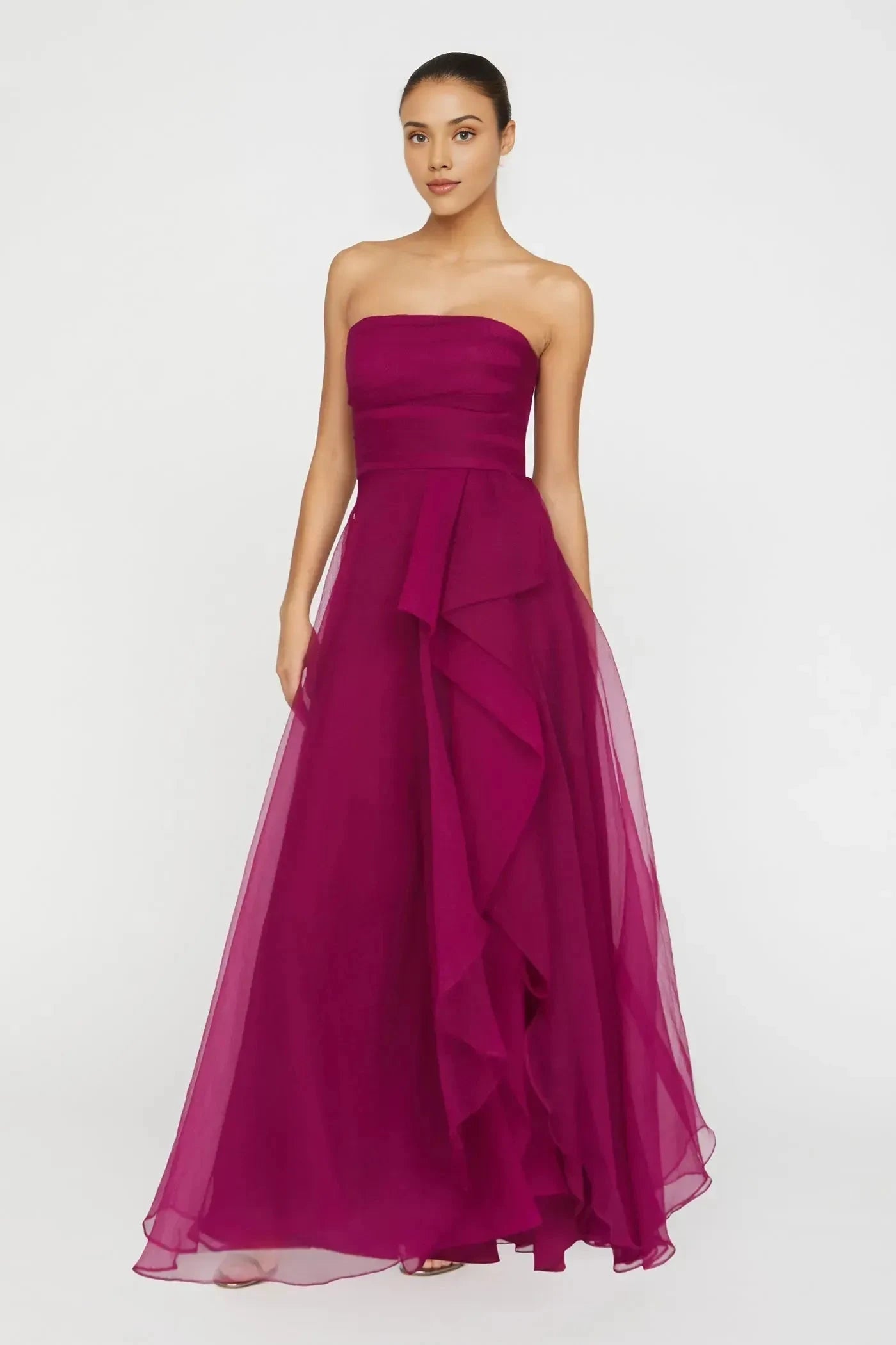 Vibrant A Line Strapless Ruffled Accent Zip Back Maxi For Sale Evening Dress by YiHuiw