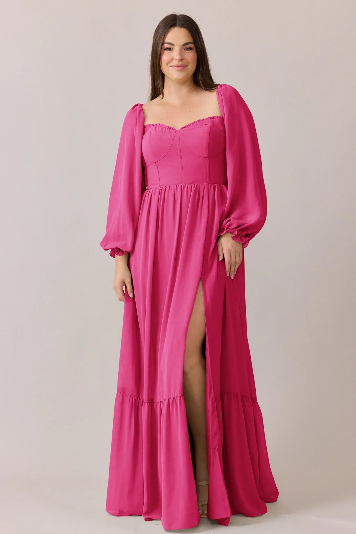 A-Line Sweetheart Long Sleeve Open Back High Slit Floor-Length Wedding Dress - Yihuiw by Yihuiw