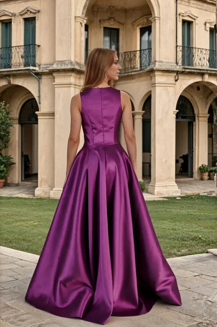 Vibrant Ballgown Boat Neck Sleeveless Solid Back Floor Length Prom Dress by YiHuiw