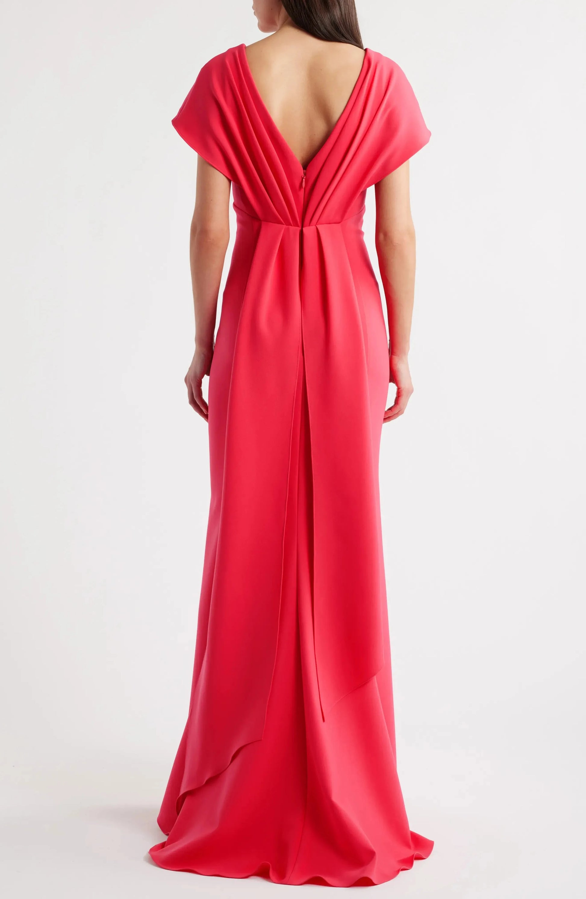 Vibrant Fitted Deep V Neck Cape Sleeve Plunging Back Floor Length For Adults Evening Dress by YiHuiw