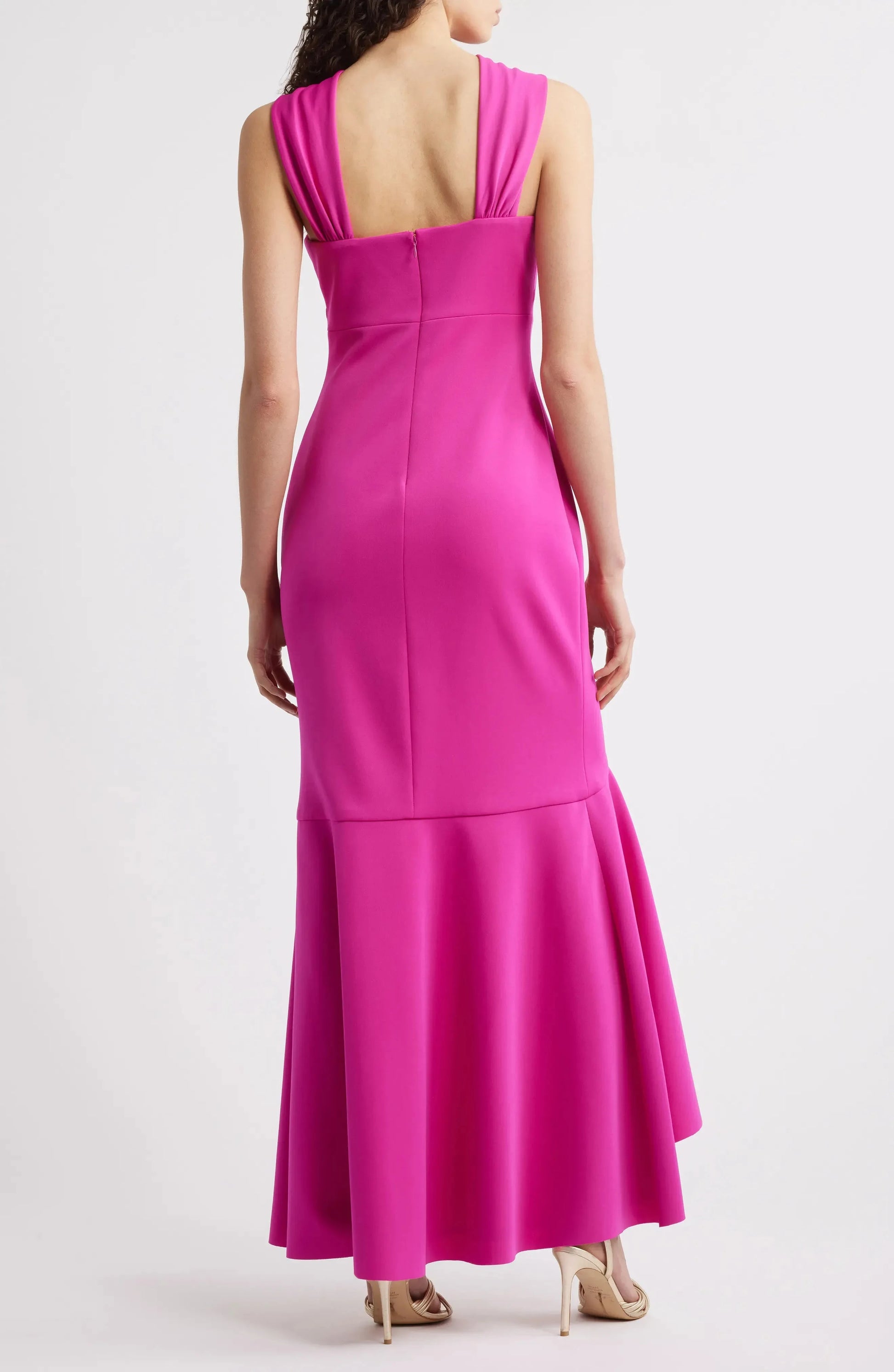 Vibrant Mermaid Cross Halter Sleeveless Open Back High Low Evening Dress by YiHuiw