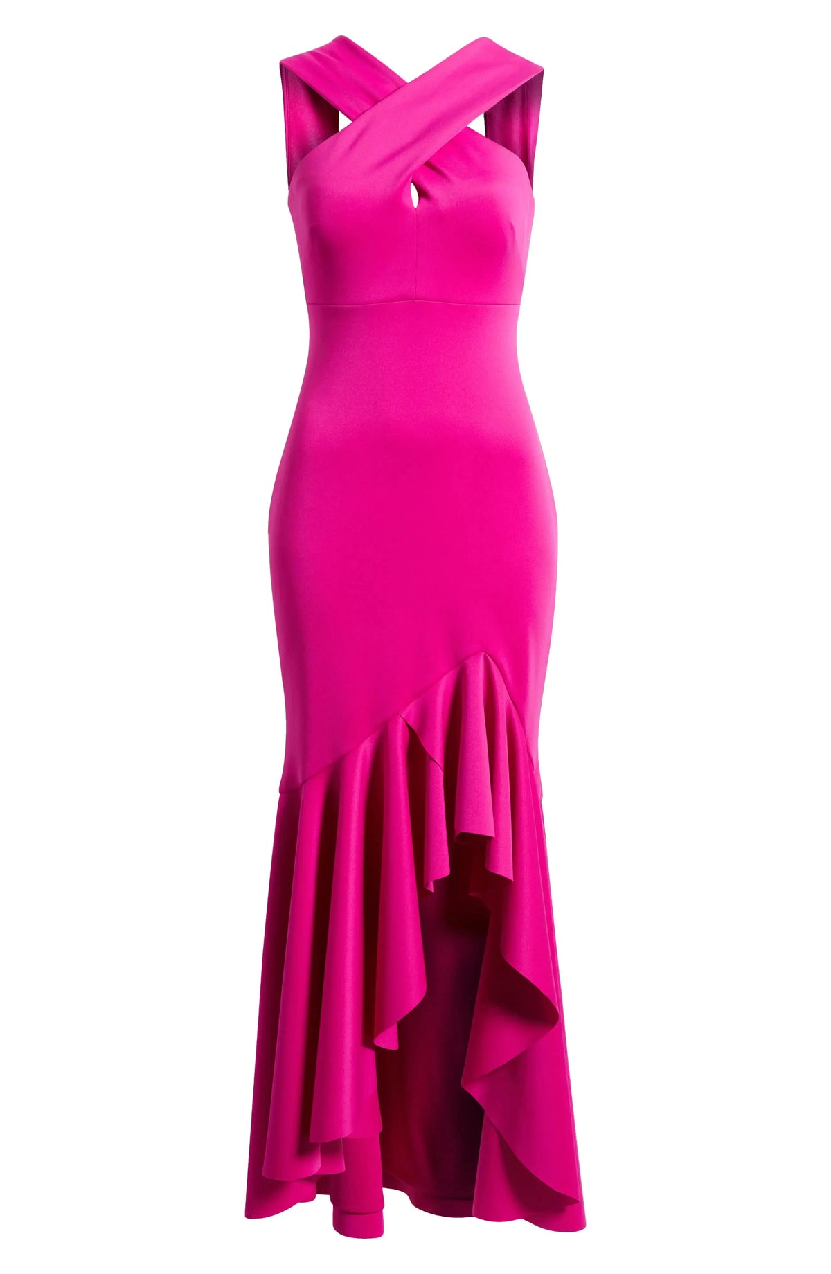 Vibrant Mermaid Cross Halter Sleeveless Open Back High Low Evening Dress by YiHuiw