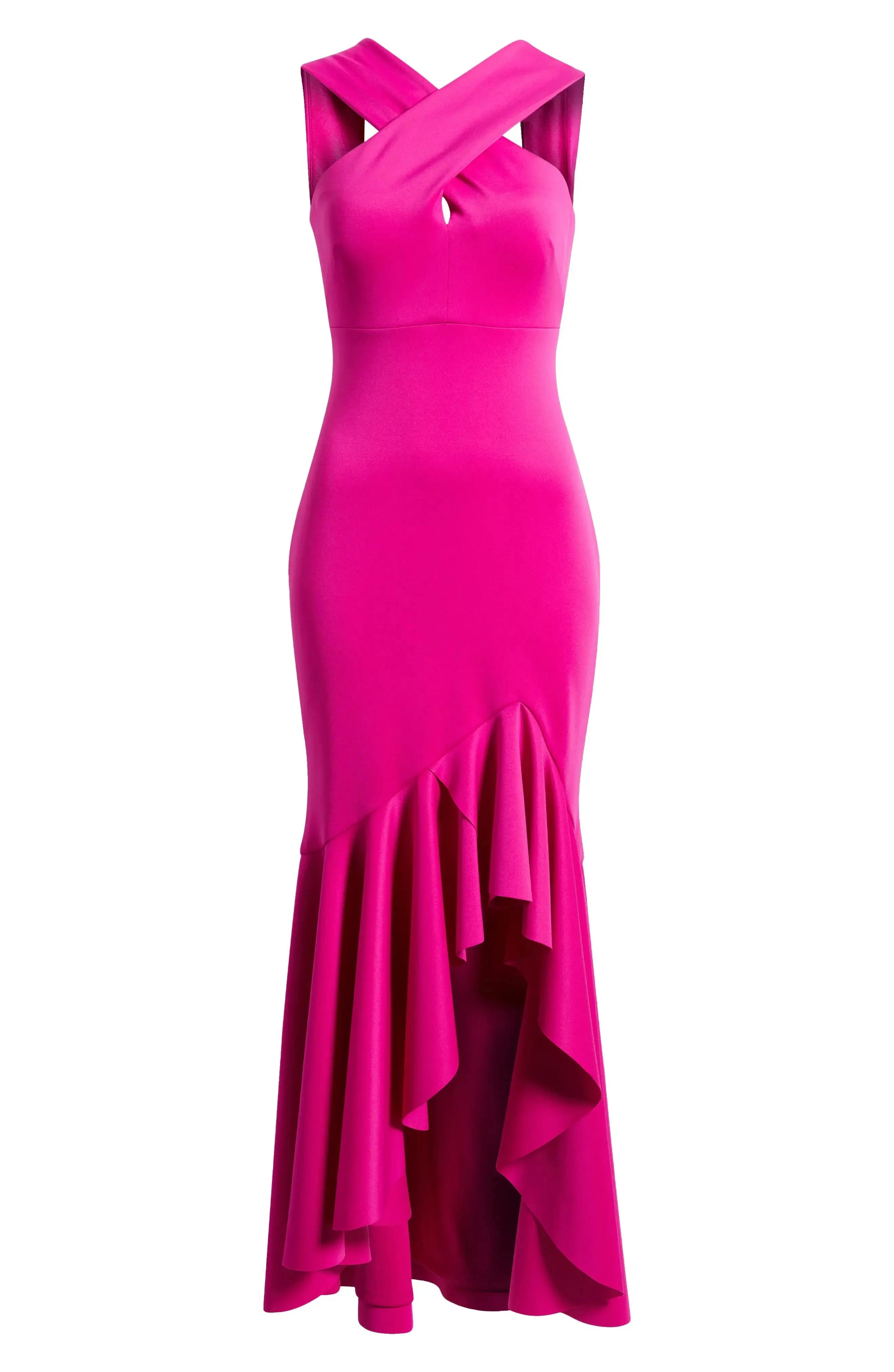Vibrant Mermaid Cross Halter Sleeveless Open Back High Low Evening Dress by YiHuiw
