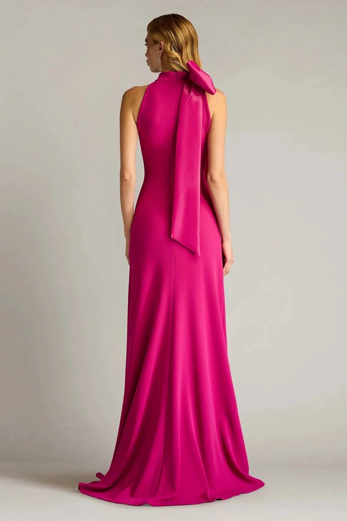Vibrant Mermaid Halter Sleeveless Bow Back Train Floor Length Prom Dress by YiHuiw
