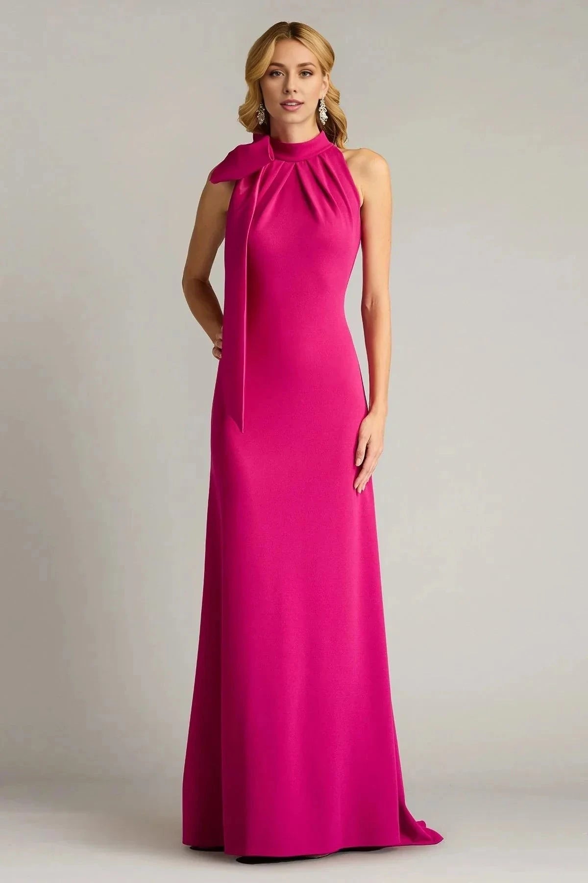 Vibrant Mermaid Halter Sleeveless Bow Back Train Floor Length Prom Dress by YiHuiw