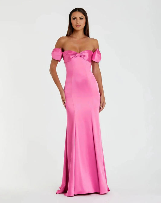 Vibrant Mermaid Off Shoulder Short Sleeve Open Back Floor Length Prom Dress by YiHuiw