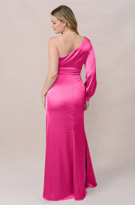 Mermaid One-Shoulder Long Sleeve Open Back Floor-Length Wedding Dress - Yihuiw by Yihuiw