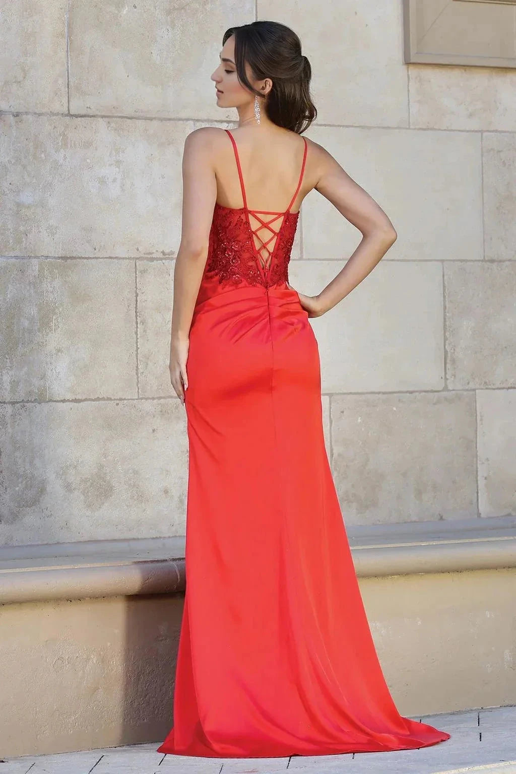 Vibrant Mermaid V-Neck Spaghetti Strap Lace Up Back Train Floor Length Prom Dress by YiHuiw