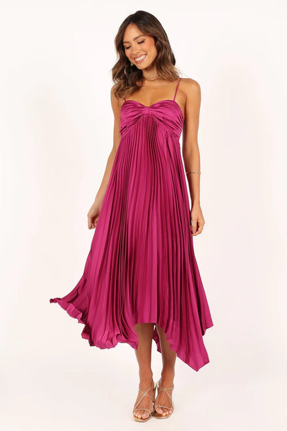 Spaghetti Strap Pleated Midi Wedding Dress - Yihuiw by Yihuiw