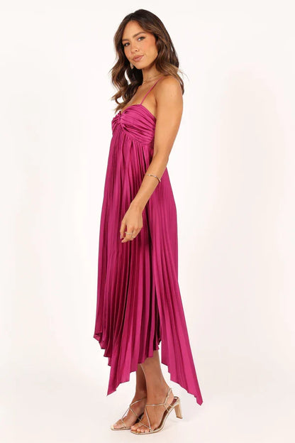 Spaghetti Strap Pleated Midi Wedding Dress - Yihuiw by Yihuiw