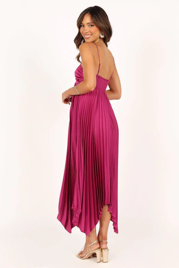 Spaghetti Strap Pleated Midi Wedding Dress - Yihuiw by Yihuiw