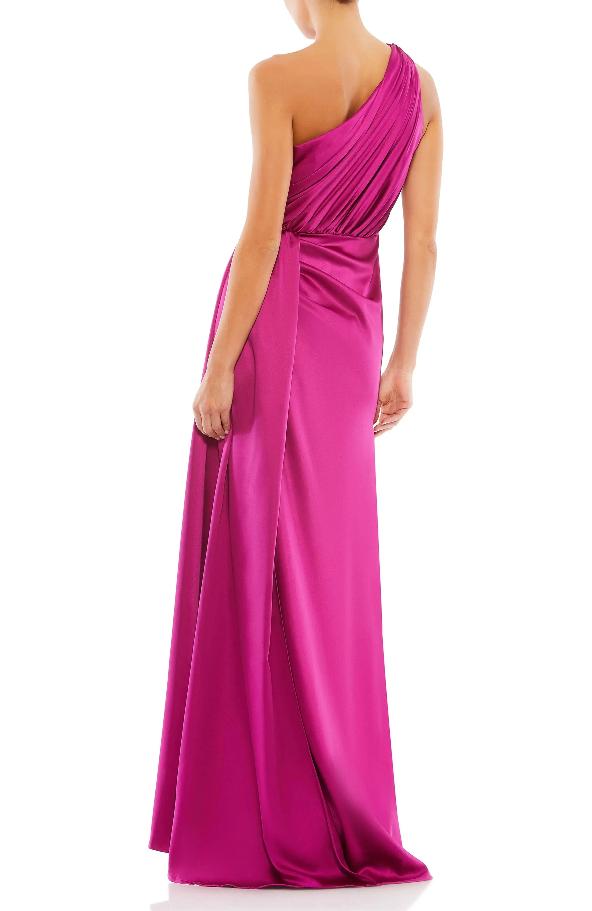 Vibrant Ruched One-Shoulder Sleeveless Twist Back Floor Length Female Evening Dress by YiHuiw