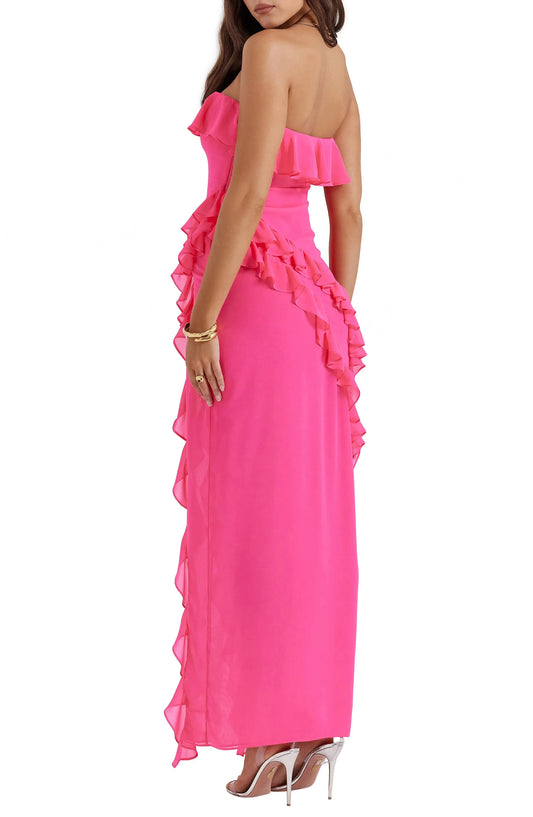 Vibrant Ruffled A-Line Strapless Sleeveless Open Back Floor Length For Ladies Prom Dress by YiHuiw