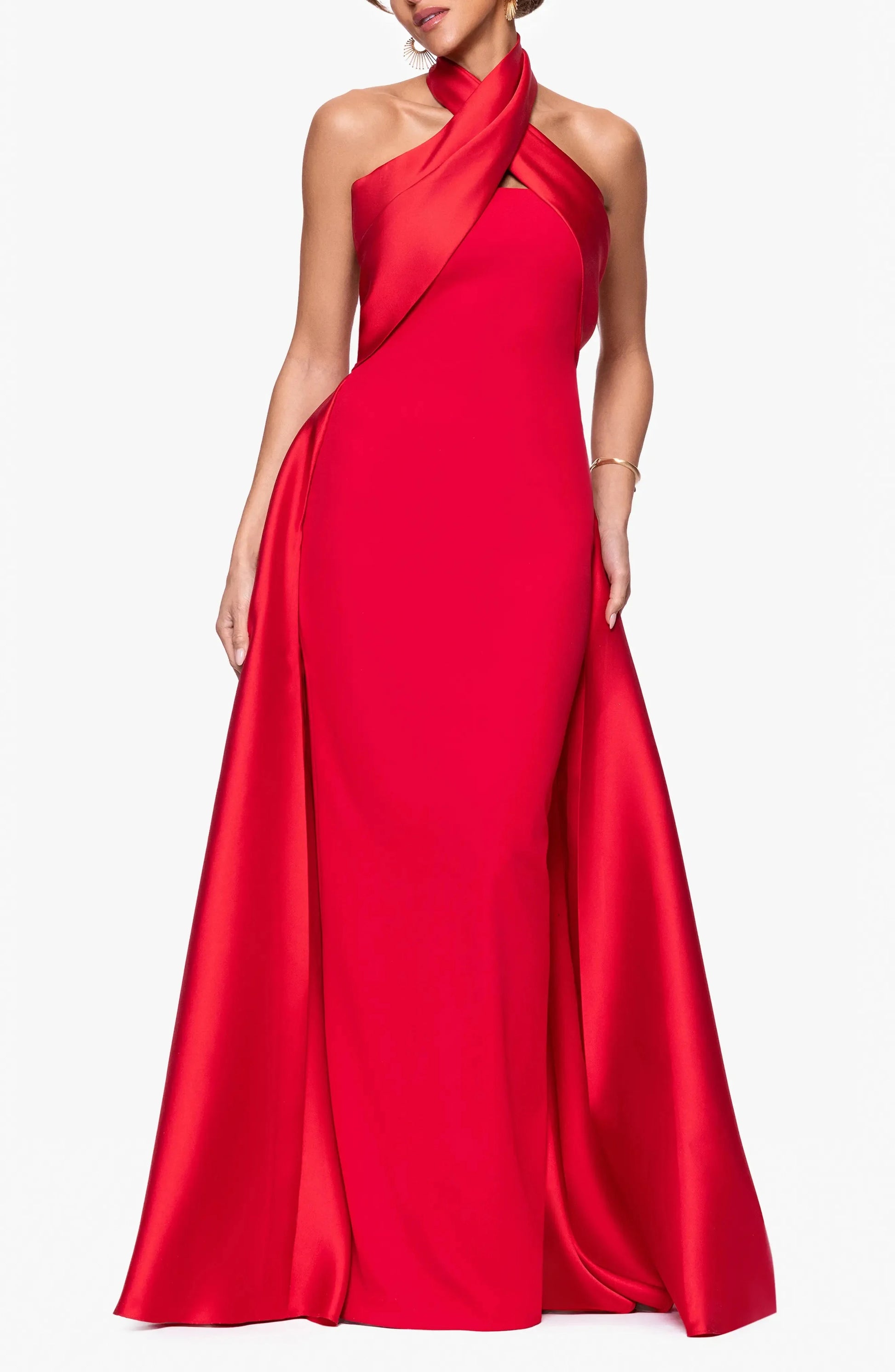 Vibrant Trumpet Halter Neck Sleeveless Cape Back Maxi For Adults Evening Dress by YiHuiw