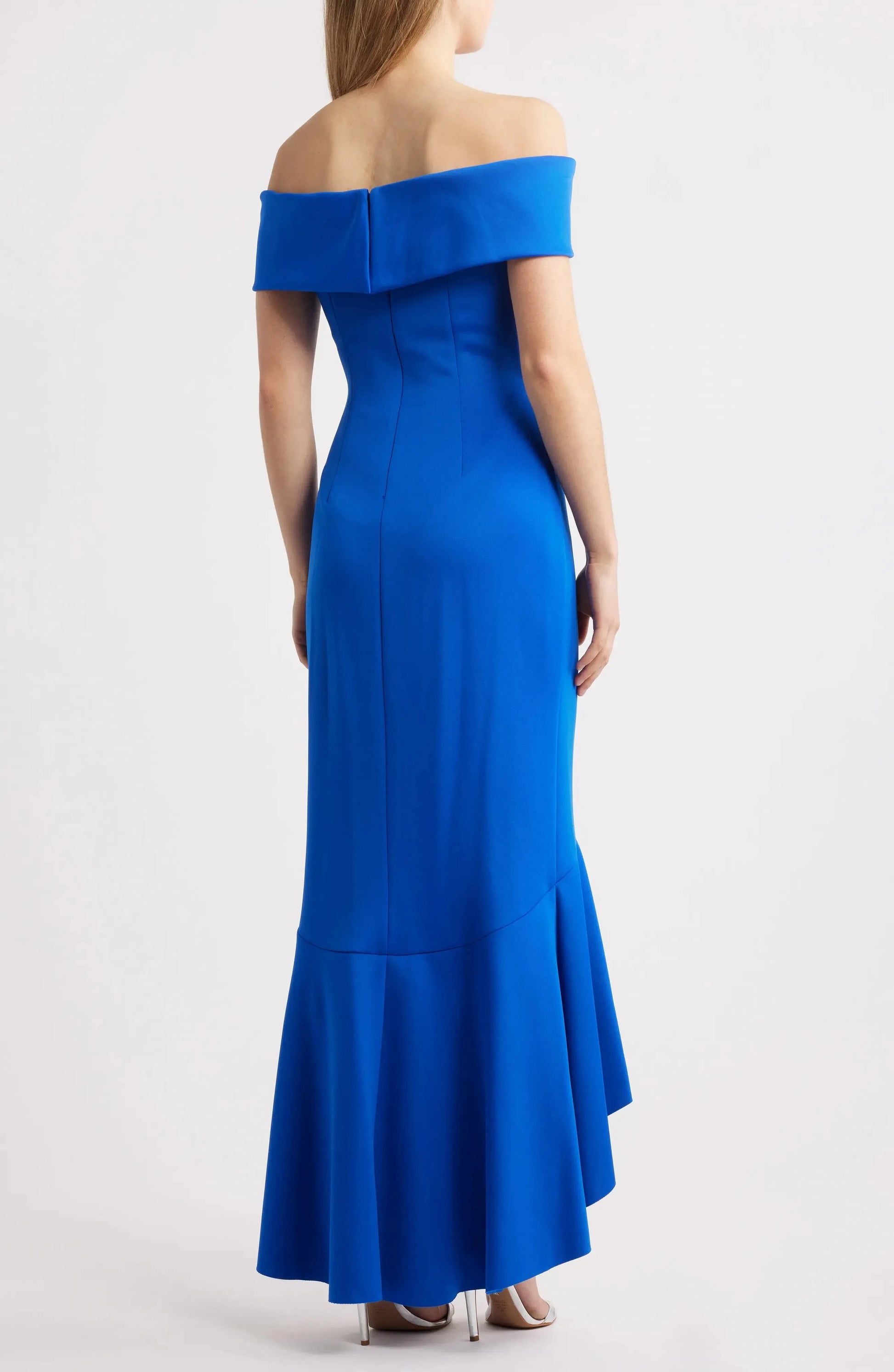 Vibrant Trumpet Off Shoulder Sleeveless Ruched Back High Low For Adults Evening Dress by YiHuiw