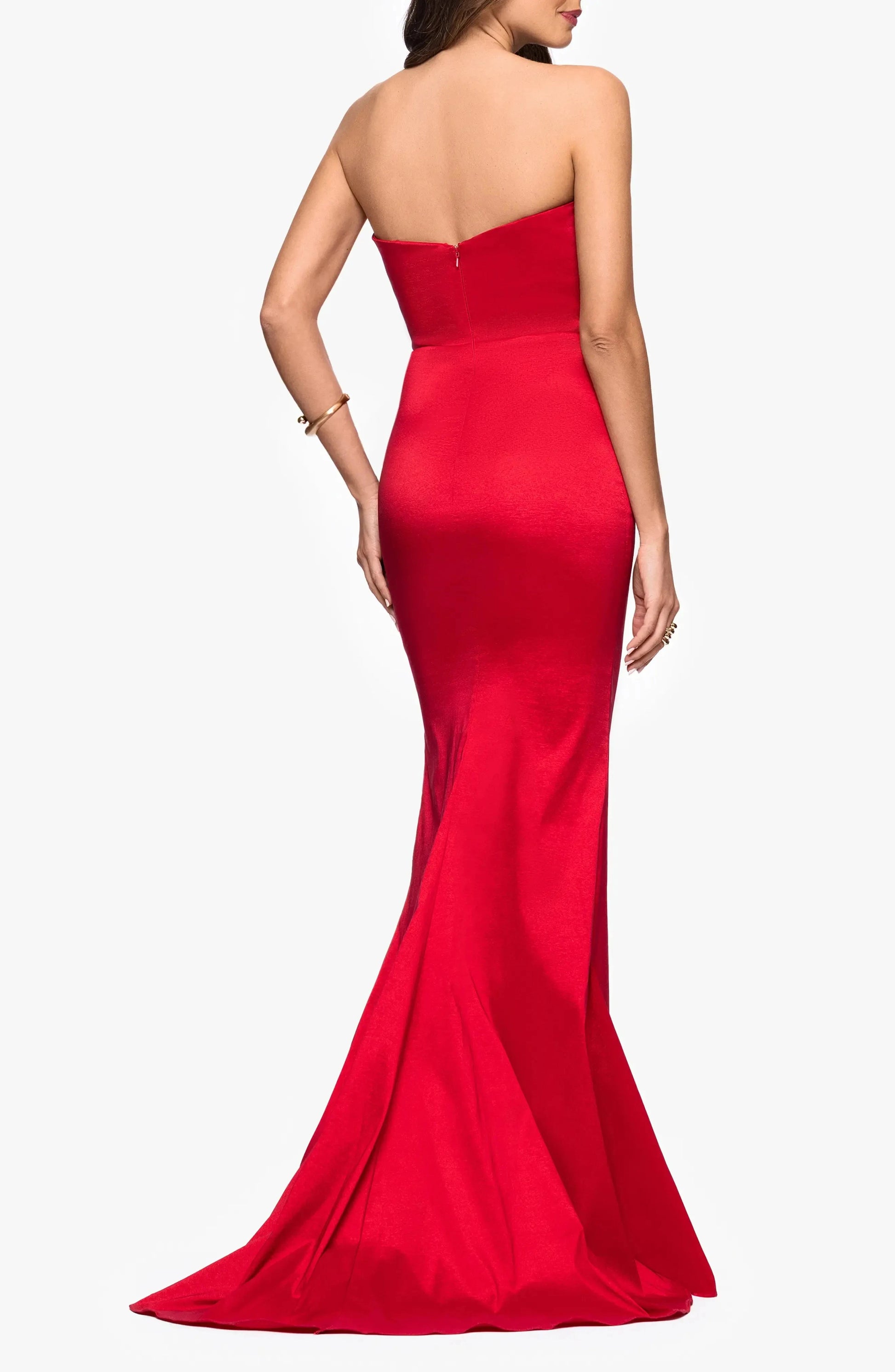 Vibrant Trumpet Strapless Ruffled Accent Zip Back Train Maxi For Ladies Evening Dress by YiHuiw