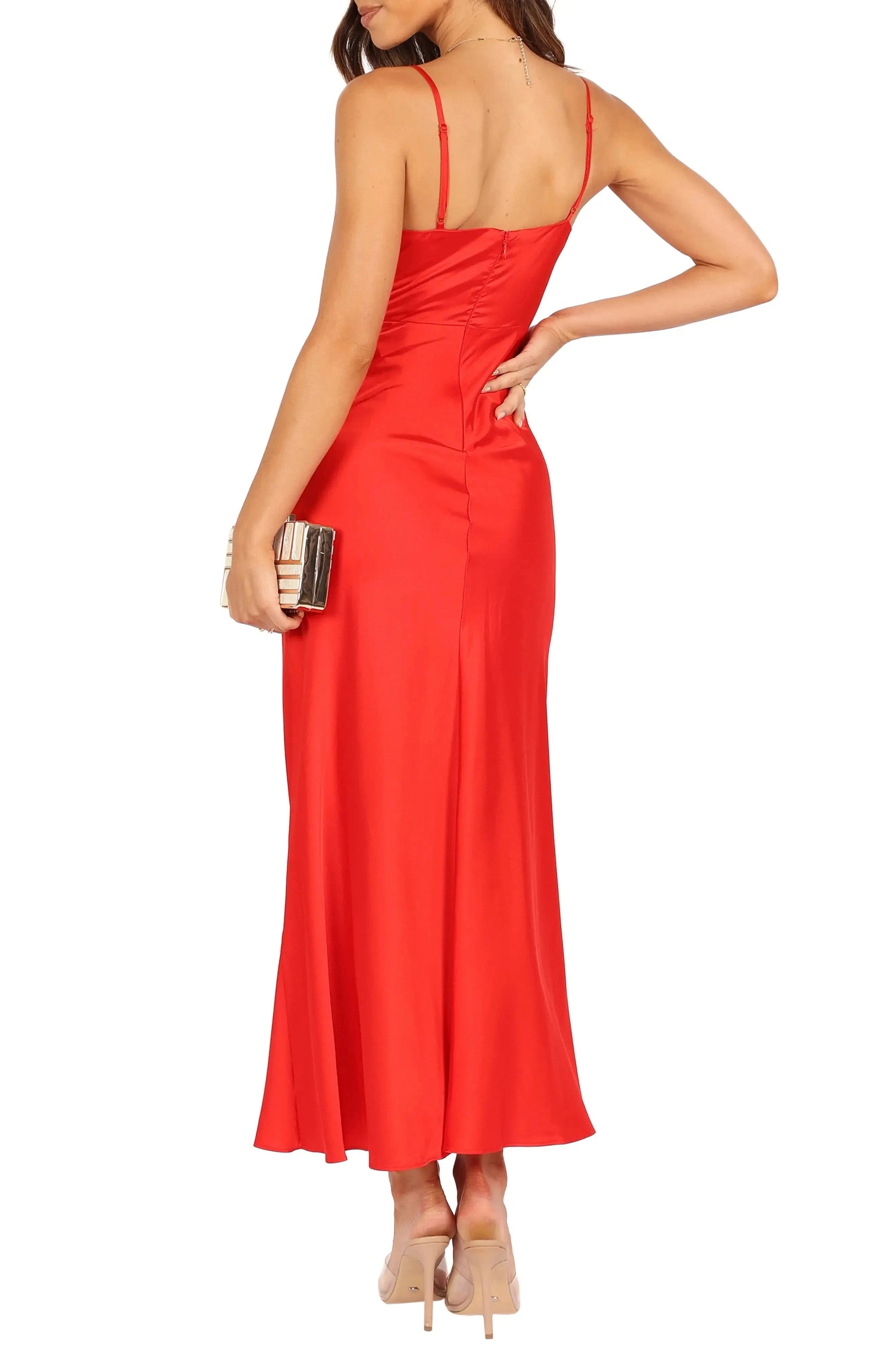 Vibrant Wrap V Neck Spaghetti Strap Open Back Midi Evening Dress by YiHuiw