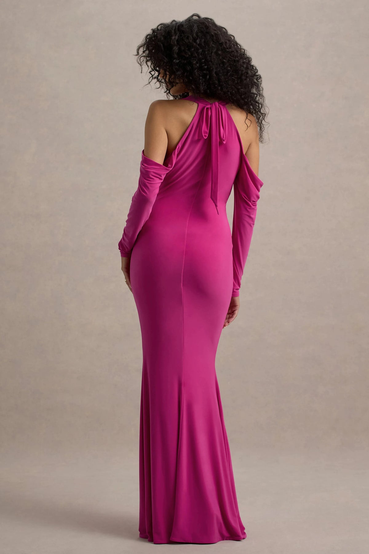 Vintage Mermaid Cowl Neck Cold Shoulder Long Sleeve Tie Back Floor Length Prom Dress by YiHuiw