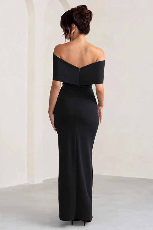 Vintage Mermaid Off Shoulder Knot Accent Sleeveless High Slit Floor Length Prom Dress by YiHuiw