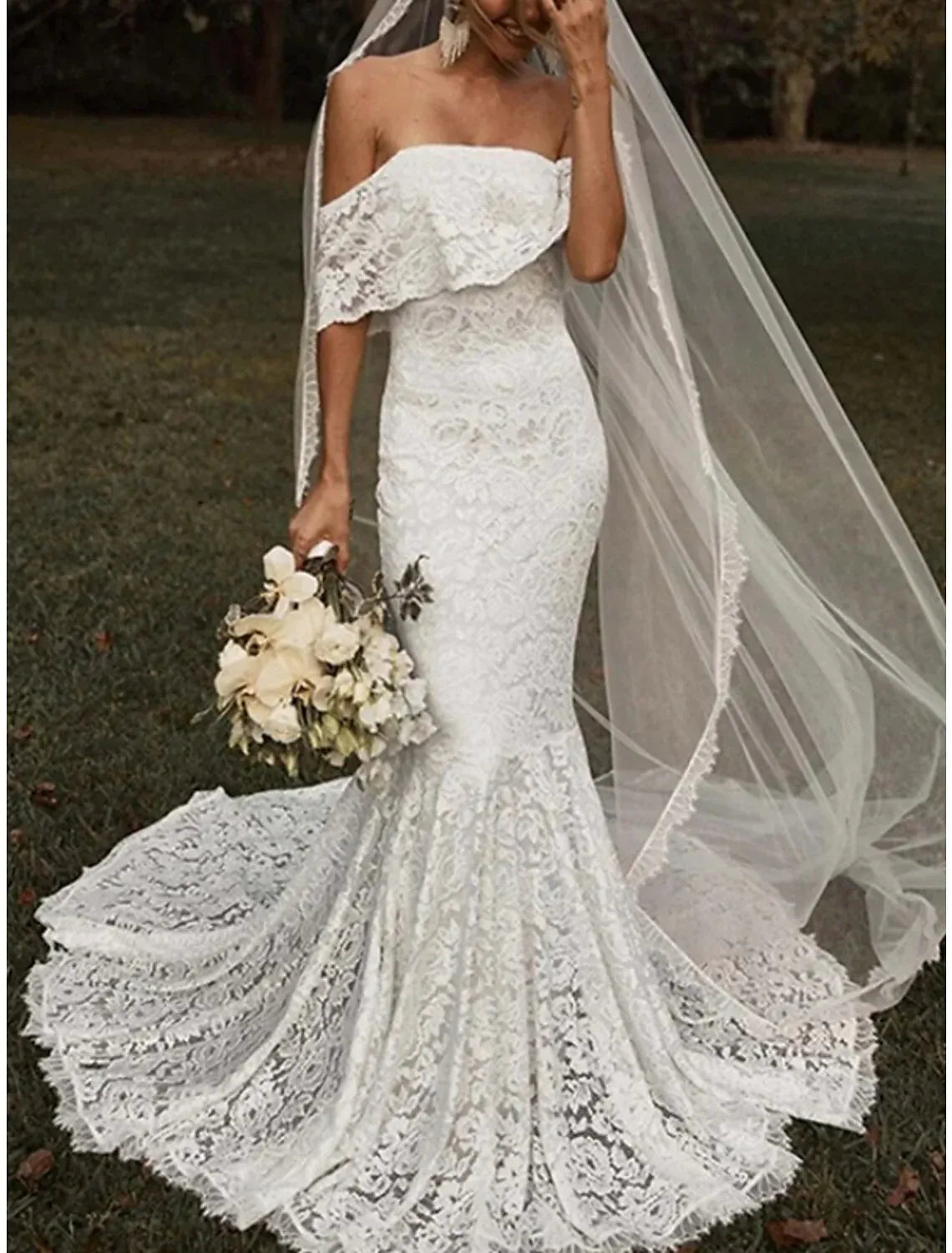 Mermaid Lace Ruffled Wedding Dress - Yihuiw by Yihuiw