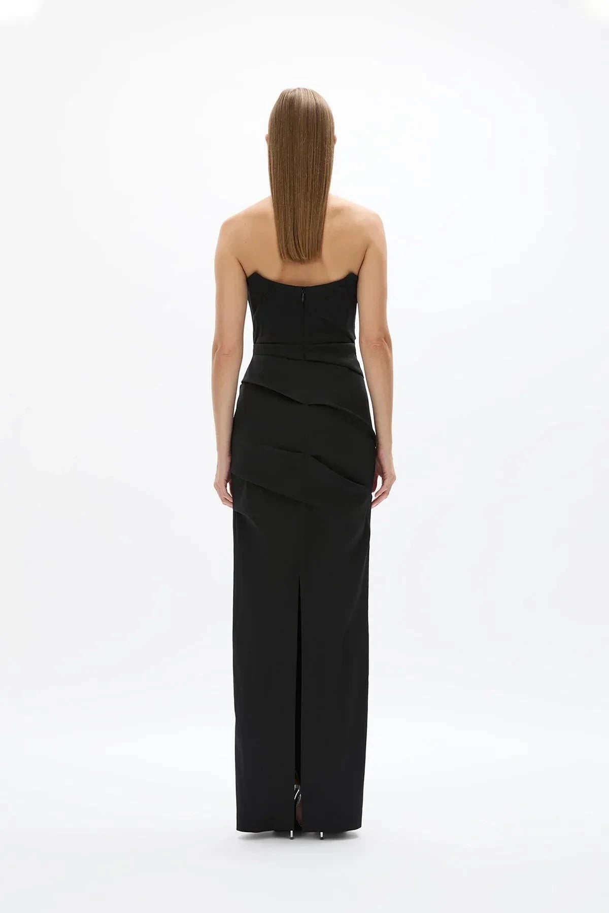 Vintage Sheath Strapless Sleeveless Zipper Back High Slit Floor Length For Ladies Prom Dress by YiHuiw