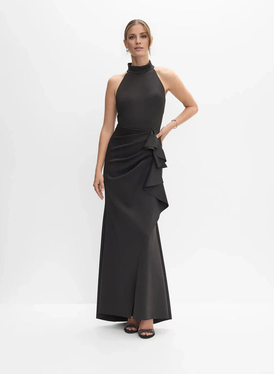 Vintage A-Line High-Neck Sleeveless Ruffled Side-Slit Floor-Length Evening Dress by YiHuiw