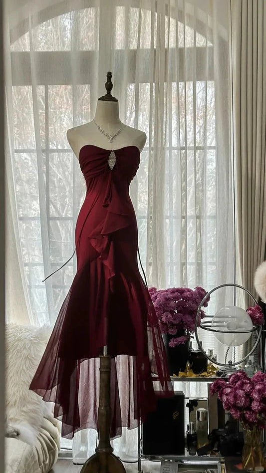 Vintage Elegant Exquisite Gem Beaded Long Chiffon Evening simple gentle atmospheric and unique desi Bring summer colors to enhance whiteness by YiHuiw