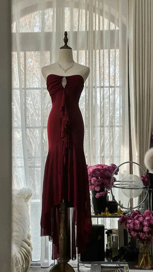 Vintage Elegant Exquisite Gem Beaded Long Chiffon Evening simple gentle atmospheric and unique desi Bring summer colors to enhance whiteness by YiHuiw