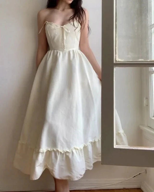 Vintage Elegant Spaghetti Strap Long Chiffon Ball Gown Evening Dress simple gentle atmospheric and unique desi Bring summer colors to enhance whiteness by YiHuiw